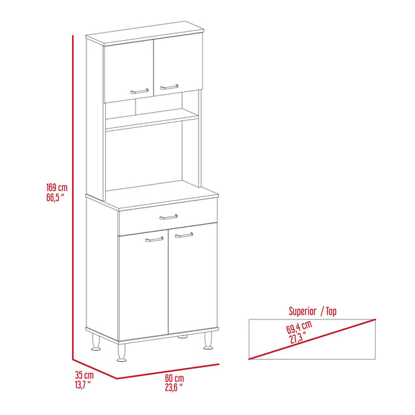 English Elm Pantry Piacenza multifunctional kitchen cabinet with microwave space, drawer, shelves for organized storage Gray B092123092