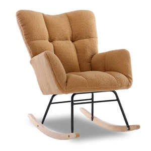English Elm 050-teddy Fabric Glider Rocking Chair Plush Nursery Accent Seat with Wooden Base W527P176785
