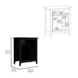 English Elm Bar Cabinet Castle, One Open Shelf, Six Wine Cubbies, Black Wengue Finish