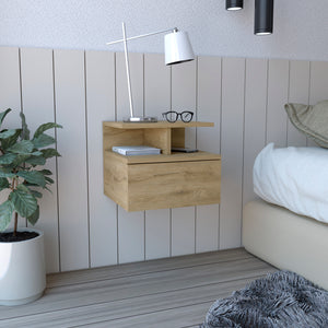 English Elm Floating Nightstand Flopini wall-mounted bedside table with drawer, space-saving shelf, durable design Beige B092123164
