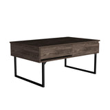 English Elm Lift Top Coffee Table With Drawer Vezu, Dark Walnut Finish