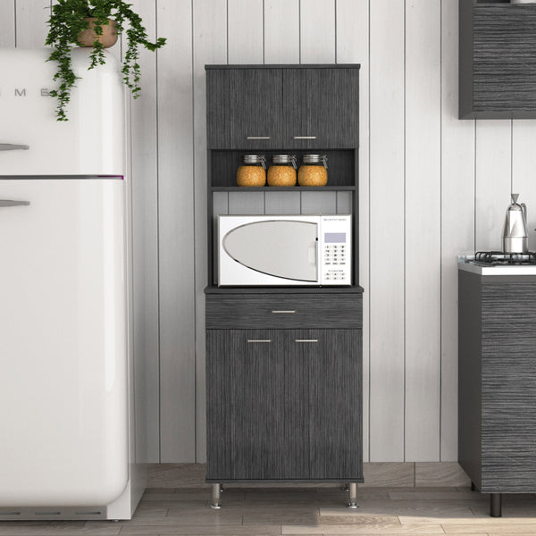 English Elm Pantry Piacenza multifunctional kitchen cabinet with microwave space, drawer, shelves for organized storage Gray B092123092