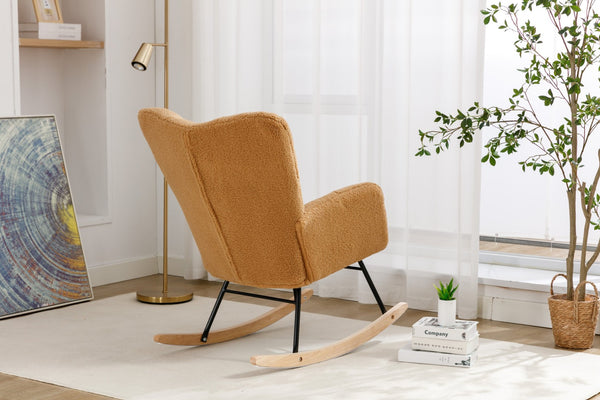 English Elm 050-teddy Fabric Glider Rocking Chair Plush Nursery Accent Seat with Wooden Base W527P176785