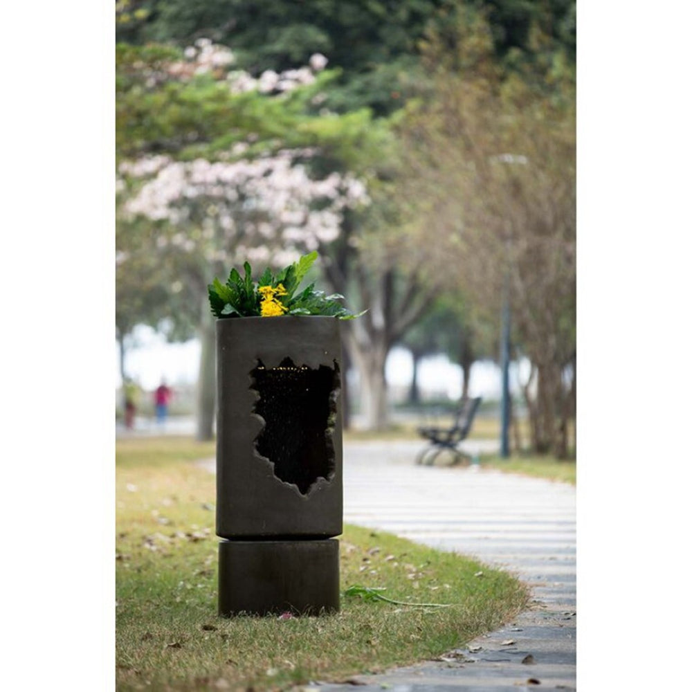 English Elm 19.7x19.7x56.5" Cement Column Outdoor Fountain with Light Tiered Garden Water Feature W2078P313047