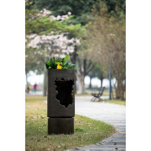 English Elm 19.7x19.7x56.5" Cement Column Outdoor Fountain with Light Tiered Garden Water Feature W2078P313047