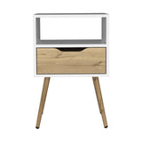 English Elm Nightstand Fugaz, Open Shelf, Single Drawer, White / Light Oak Finish