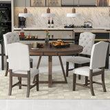 Hearth and Haven Olivia 5 Piece Functional Dining Set, Round Table with Leaf and 4 Upholstered Chairs, Walnut