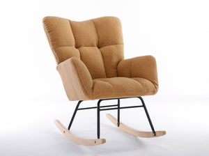 English Elm 050-teddy Fabric Glider Rocking Chair Plush Nursery Accent Seat with Wooden Base W527P176785