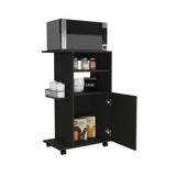 English Elm Kitchen Cart Kryot, Single Door Cabinet, Four Casters, Black Wengue Finish