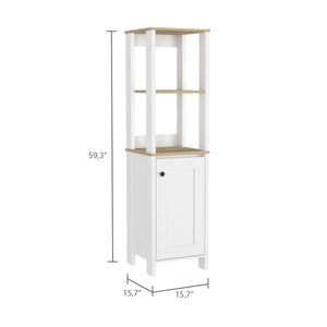 English Elm Linen Cabinet Jannes – Scandinavian-Style Storage With Open Shelves & Single Door In Light Oak/White Finish B092122959