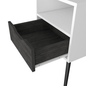 English Elm Nightstand With Open Shelf & Drawer In Smokey Oak And White - Modern Storage Solution For Bedrooms B092122934