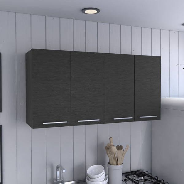 English Elm Kitchen Cabinet Durham Wall Mounted Four-Door in Black Wengue Finish, 47.2x23.6x13.1 cm, Durable Particleboard Storage B092123064