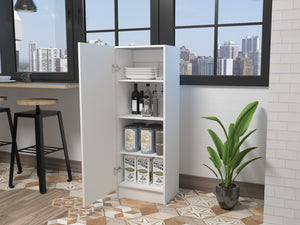English Elm Pantry Miami single-door cabinet with four adjustable shelves, space-saving design, durable build White B092123007