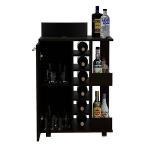 English Elm Bar Cart Wells, Four Casters, Black Wengue Finish