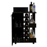 Modern Black Wengue Bar Cart with Enclosed Cabinet, Bottle Shelves, Casters | 14.76 x 23.62 x 32.32