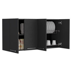 English Elm Kitchen Cabinet Durham Wall Mounted Four-Door in Black Wengue Finish, 47.2x23.6x13.1 cm, Durable Particleboard Storage B092123064
