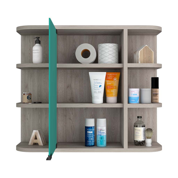 English Elm Medicine Cabinet Milano – Space-Saving Bathroom Storage With Mirror & Light Gray Finish, 6 Shelves B092123010