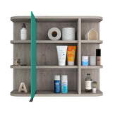 English Elm Medicine Cabinet Milano, Six External Shelves Mirror, Light Gray Finish