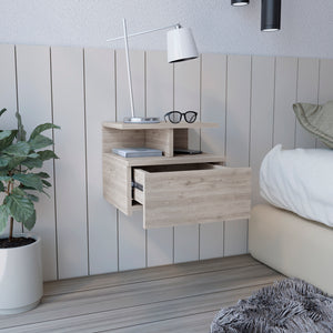 English Elm Floating Nightstand Flopini wall-mounted bedside table with drawer, space-saving shelf, durable design Light Gray B092123165