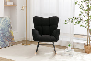 English Elm 050-teddy Fabric Glider Rocking Chair Plush Nursery Accent Seat with Wooden Base W527P176791