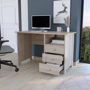 English Elm Writing Desk Brentwood Light Gray Finish — 47.2" Worksurface, 3 Drawers & Open Shelf for Organized Productivity B092123154
