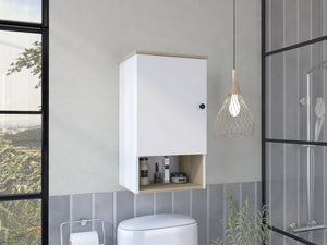 English Elm Medicine Cabinet Porto - Modern Light Oak & White Finish With Soft-Close Door & Open Shelf Storage B092123052