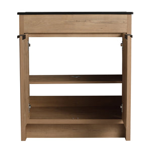 English Elm 30" Freestanding Bathroom Vanity With Black Ceramic Basin & Soft-Close Doors For Modern Spaces W999S00103