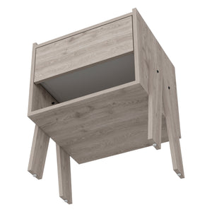 English Elm Nightstand Ferku - Modern Light Gray With Open Shelf & Drawer For Stylish Bedroom Storage Solutions B092122928