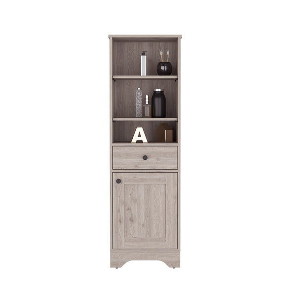 English Elm Linen Cabinet Light Gray - Stylish Compact Storage With Drawer, Open Shelves & Hidden Cabinet Space B092122878