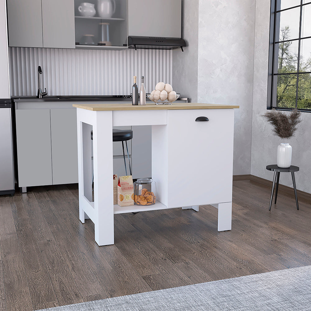English Elm Kitchen Island Shoproni - Versatile White Finish With Spacious Countertop & Storage Drawer For Your Home B092123303
