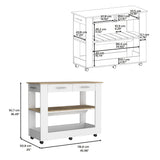 Kitchen Island 46 Inches Dozza, Two Drawers, White / Light Oak Finish