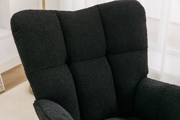 English Elm 050-teddy Fabric Glider Rocking Chair Plush Nursery Accent Seat with Wooden Base W527P176791