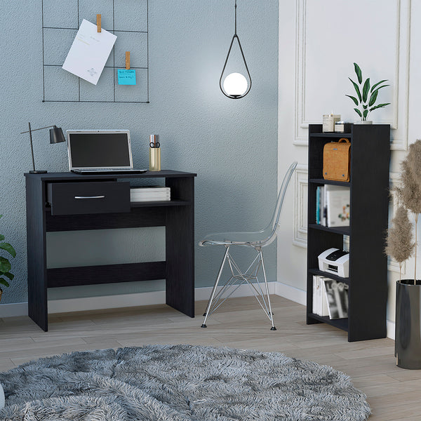 English Elm Home Office Set Caldwell Computer Desk with Keyboard Tray, Black Wenge Finish, Compact Durable Design for Small Spaces and Organized Workstations B092123046