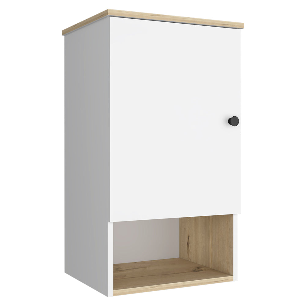 English Elm Medicine Cabinet Porto - Modern Light Oak & White Finish With Soft-Close Door & Open Shelf Storage B092123052