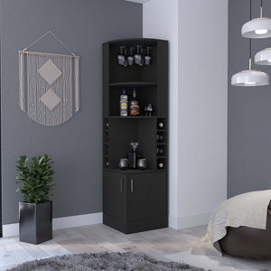 English Elm Bar Cabinet Papprika - Stylish Black Wengue Finish With 8 Wine Cubbies & Double Door Storage Solution B092122822