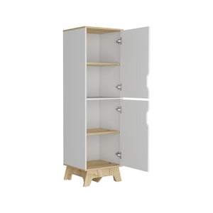 English Elm Single Kitchen Pantry Wallas - Light Oak/White Four-Shelf Two-Door Storage Cabinet, Durable Particleboard Finish, Easy Assembly, Compact 30.3"L x 21.2"W x 9"H B092123100