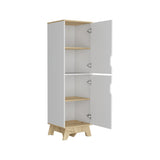 English Elm Single Kitchen Pantry Wallas, Four Shelves, Two Doors, Light Oak / White Finish