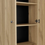 English Elm Storage Cabinet Pipestone, Five Shelves, Light Oak / Black Wengue Finish