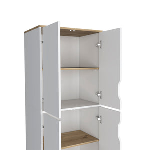 English Elm Double Kitchen Pantry Wallas Light Oak/White — Double-Door Storage Cabinet, 4 Shelves & Legs, Durable Countertop B092123099