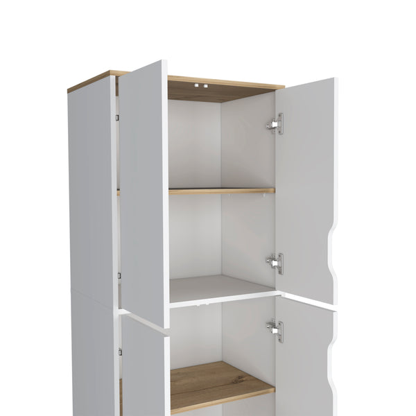English Elm Double Kitchen Pantry Wallas Light Oak/White — Double-Door Storage Cabinet, 4 Shelves & Legs, Durable Countertop B092123099