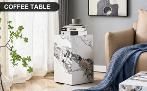 English Elm Elevate Any Corner with a Marble Patterned Mdf Pedestal Side Table for Modern Homes W1151P389856