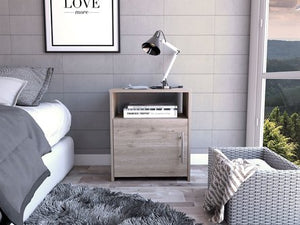 English Elm Nightstand Cuarzz: Modern Light Gray Compact Storage Solution For Minimalist Bedroom Elegance B092122897