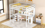 Hearth and Haven Zanesville Full Loft Bed with Multi storage Desk, LED light, Bedside Tray and Charging Station, White