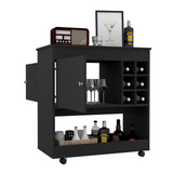 English Elm Bar Cart Aloha, Lower Panel, Six Bottle Cubbies, One Cabinet, Black Wengue Finish