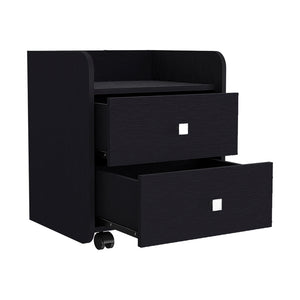 English Elm Nightstand With Metal Handles, Two Spacious Drawers, Modern Black Wengue Finish For Stylish Storage B092122895