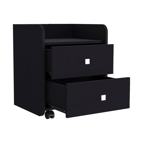 English Elm Nightstand With Metal Handles, Two Spacious Drawers, Modern Black Wengue Finish For Stylish Storage B092122895