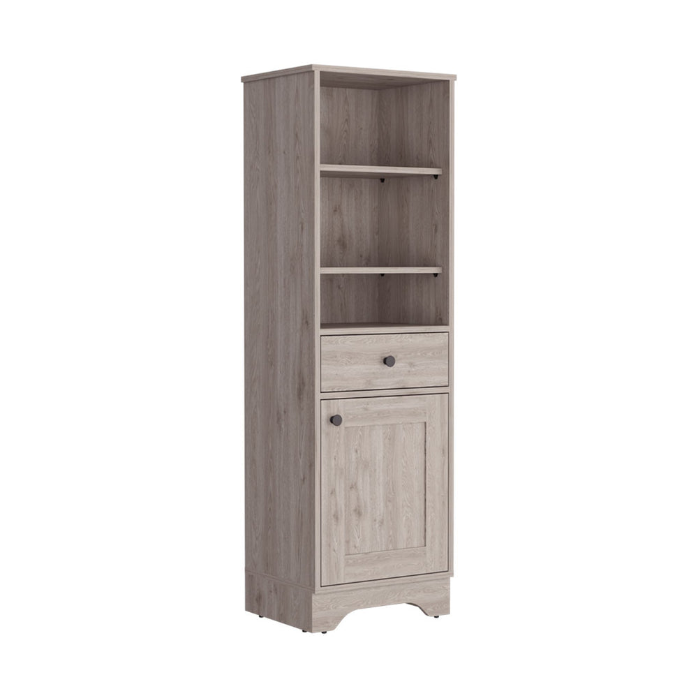 English Elm Linen Cabinet Light Gray - Stylish Compact Storage With Drawer, Open Shelves & Hidden Cabinet Space B092122878