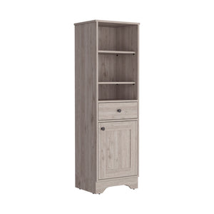 English Elm Linen Cabinet Light Gray - Stylish Compact Storage With Drawer, Open Shelves & Hidden Cabinet Space B092122878