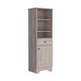 English Elm Linen Cabinet Burnedt, One Drawer, One Cabinet, Multiple Shelves, Light Gray Finish