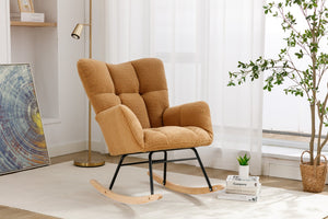 English Elm 050-teddy Fabric Glider Rocking Chair Plush Nursery Accent Seat with Wooden Base W527P176785